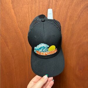 Black Trucker Hat with Wave & Sun Patch